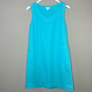 J.Jill Women's Love Linen 100% Linen V-Neck Shift Jumper Dress Ocean Blue XS
